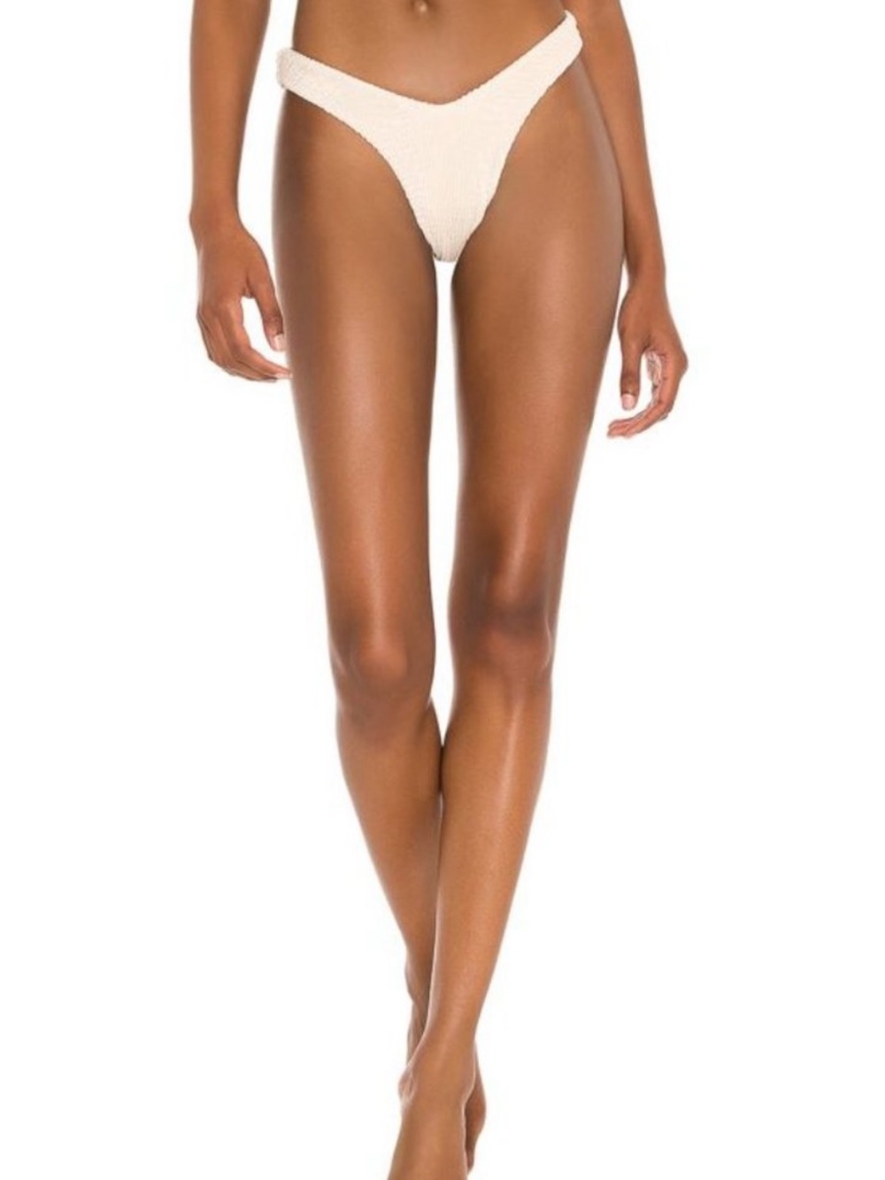 Lovers + Friends Devaney Smocked Cheeky V Cut Bikini Bottoms Cream Size XL